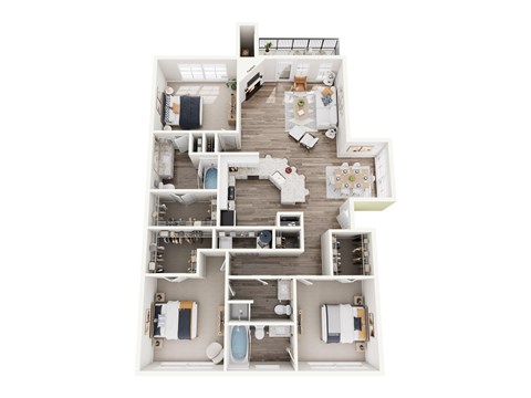 Floor plan for 3 beds, 3 baths, 1484 sqft
